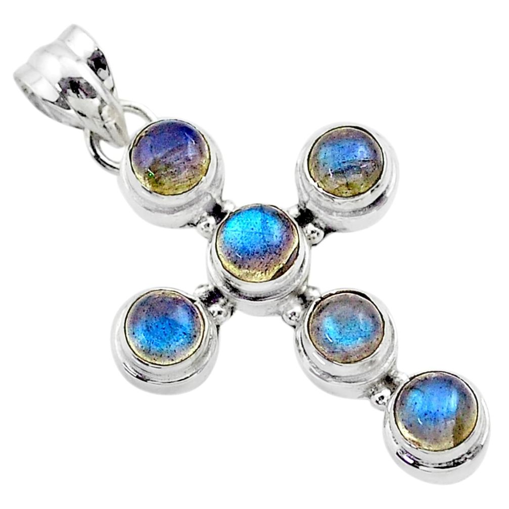 5.43cts natural blue labradorite 925 sterling silver holy cross pendant t52975