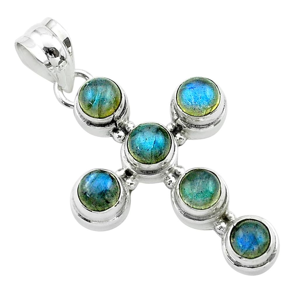 5.81cts natural blue labradorite 925 sterling silver holy cross pendant t52985