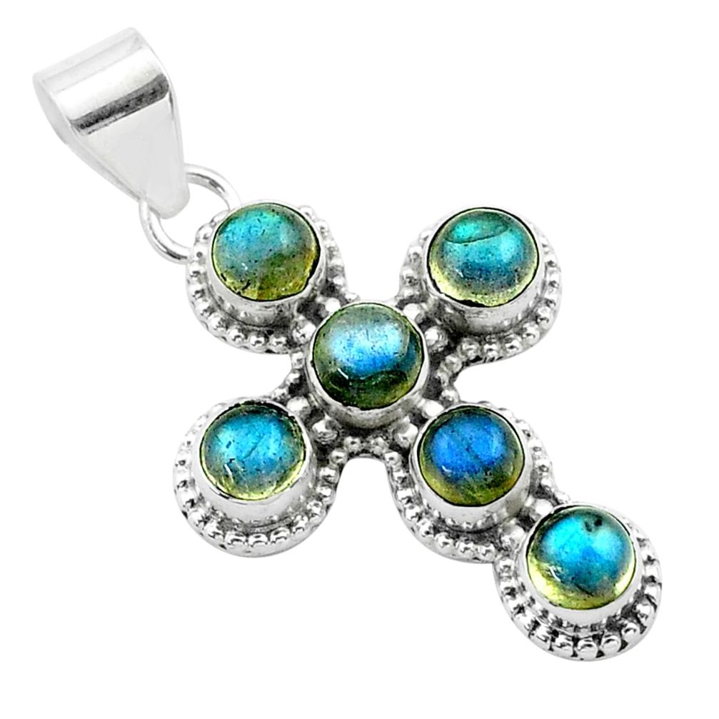 5.76cts natural blue labradorite 925 sterling silver holy cross pendant t52989
