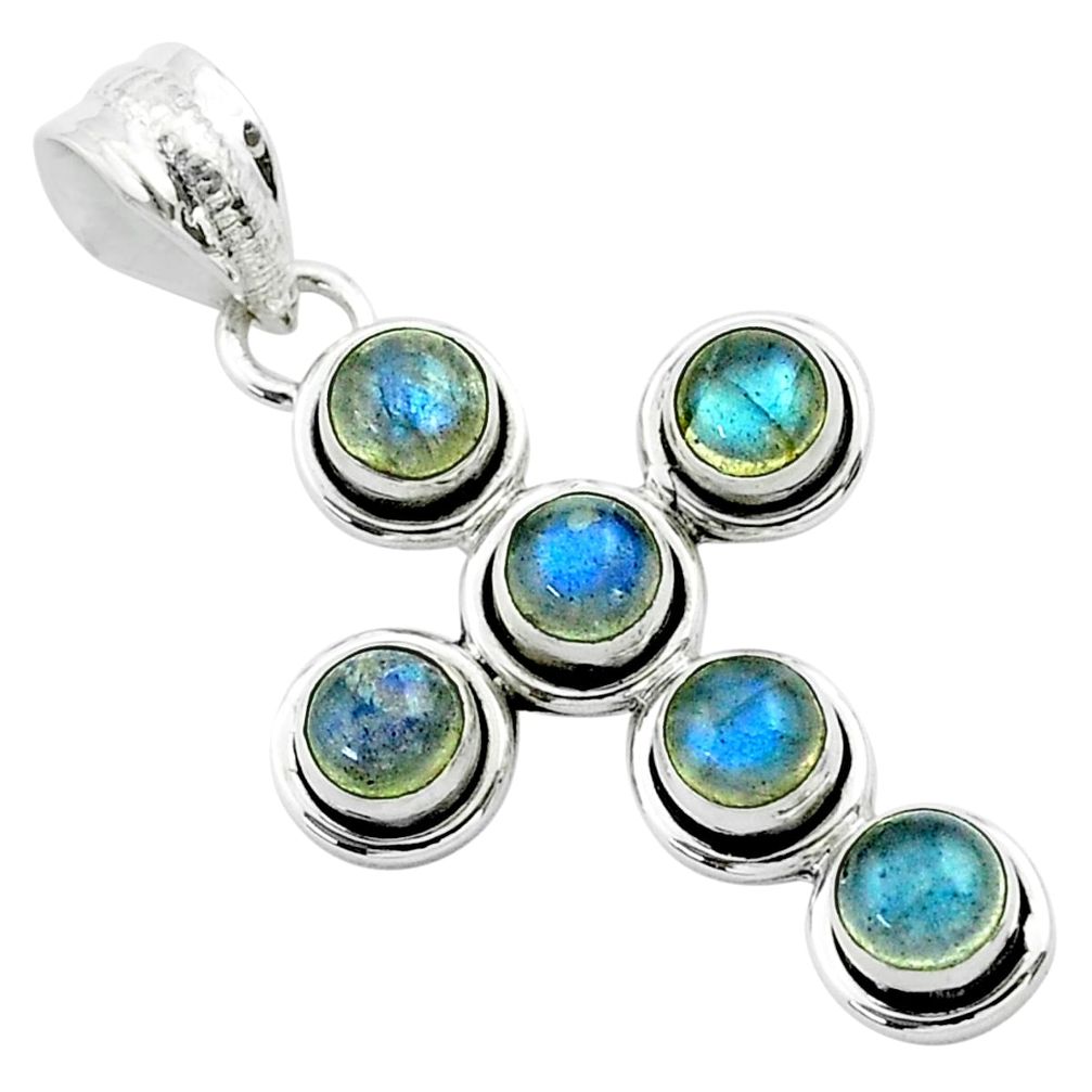 5.53cts natural blue labradorite 925 sterling silver holy cross pendant t52992