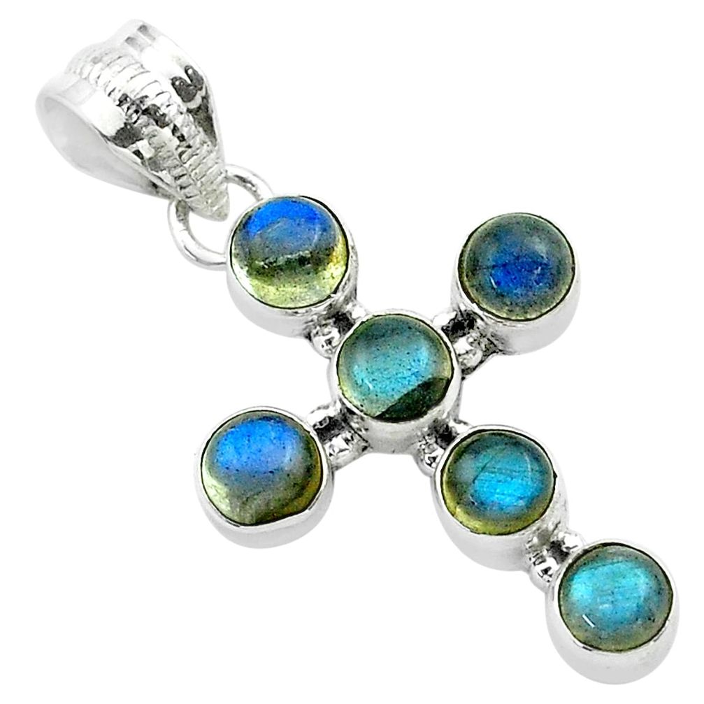 5.29cts natural blue labradorite 925 sterling silver holy cross pendant t52993