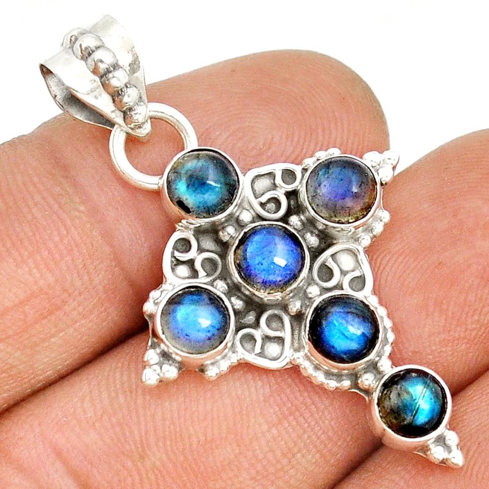 5.57cts natural blue labradorite 925 sterling silver holy cross pendant u93832