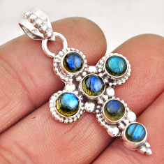 5.53cts natural blue labradorite 925 sterling silver holy cross pendant y58887