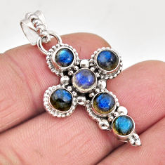 5.31cts natural blue labradorite 925 sterling silver holy cross pendant y60661