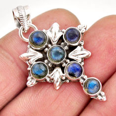 5.53cts natural blue labradorite 925 sterling silver holy cross pendant y60668