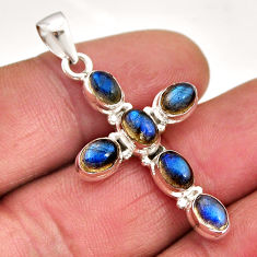 6.36cts natural blue labradorite 925 sterling silver holy cross pendant y71237