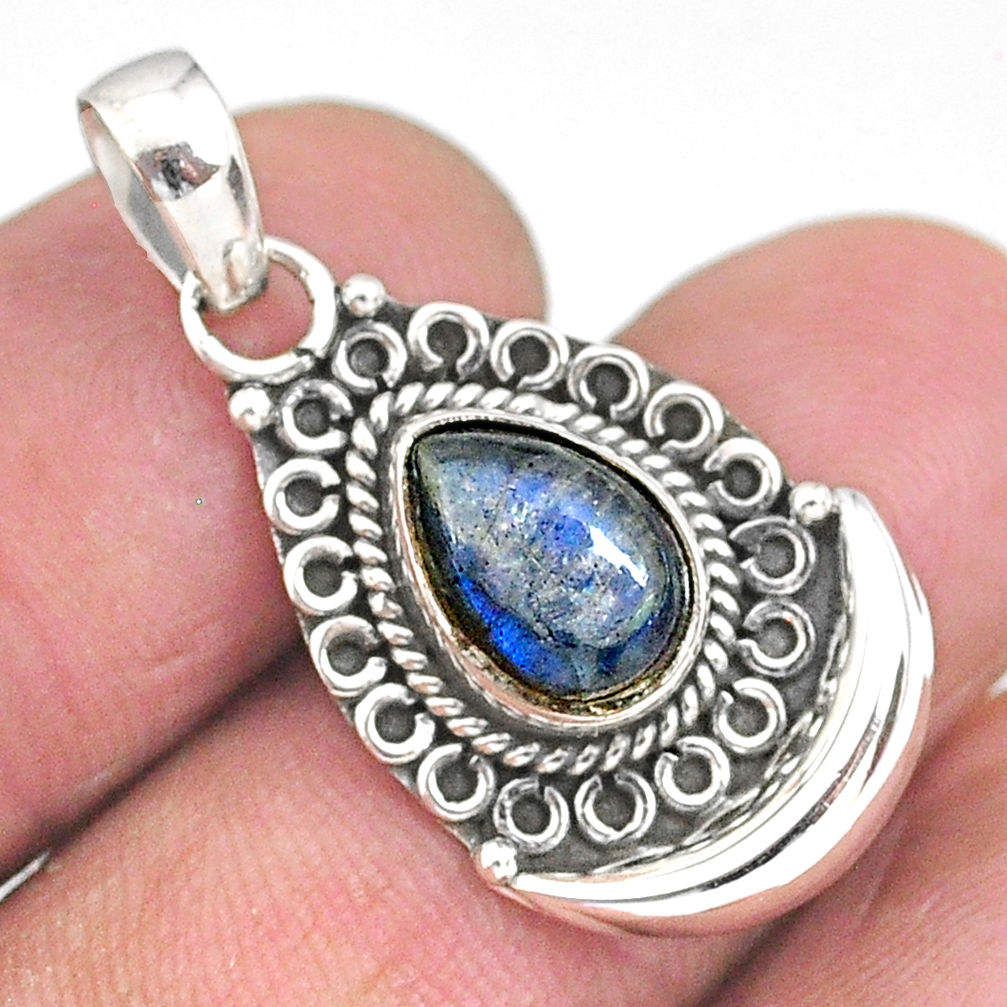 2.39cts natural blue labradorite 925 sterling silver moon pendant jewelry r89398