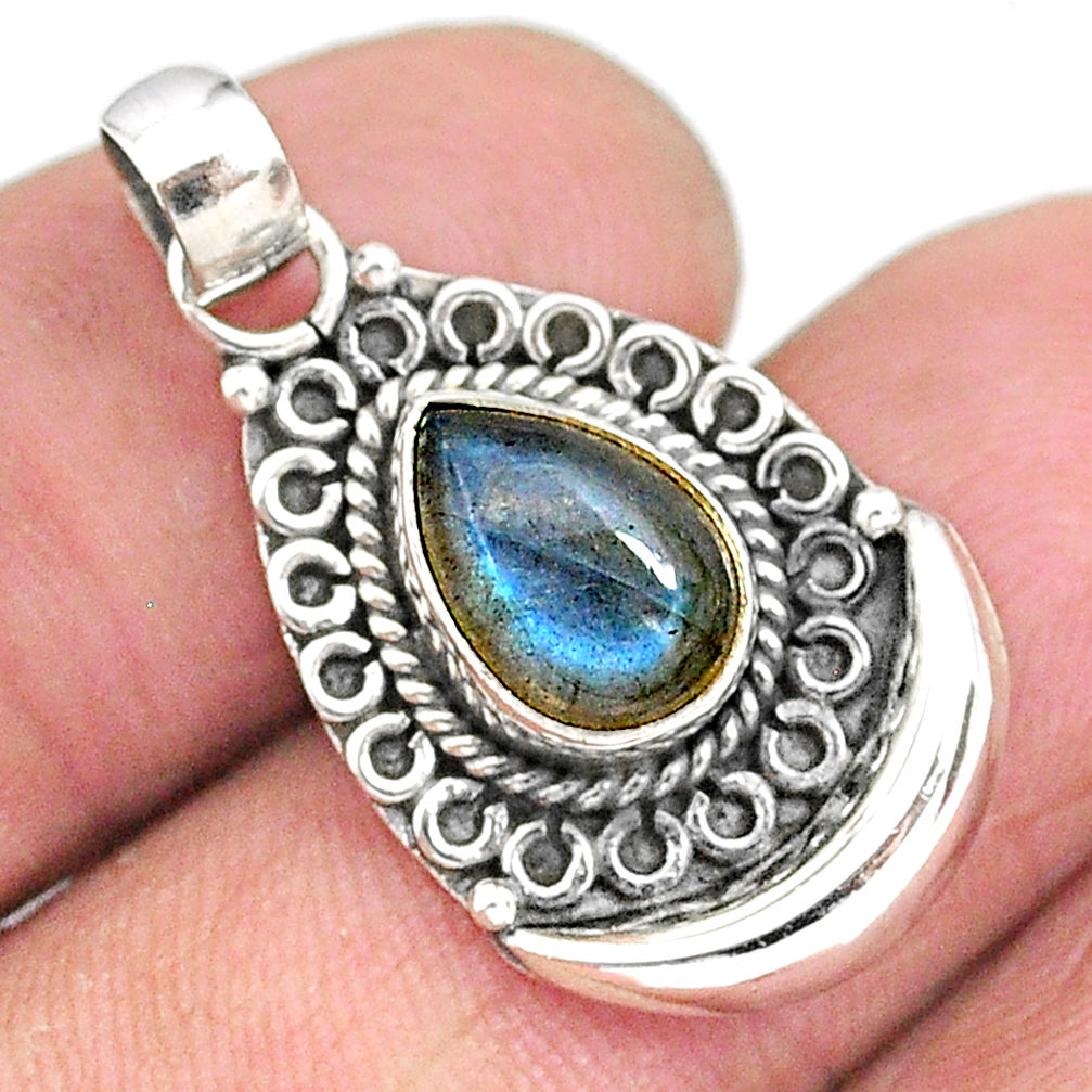 2.44cts natural blue labradorite 925 sterling silver moon pendant jewelry r89399