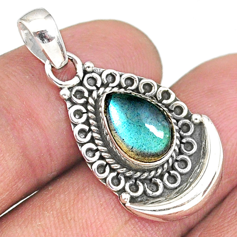 2.44cts natural blue labradorite 925 sterling silver moon pendant jewelry r89400