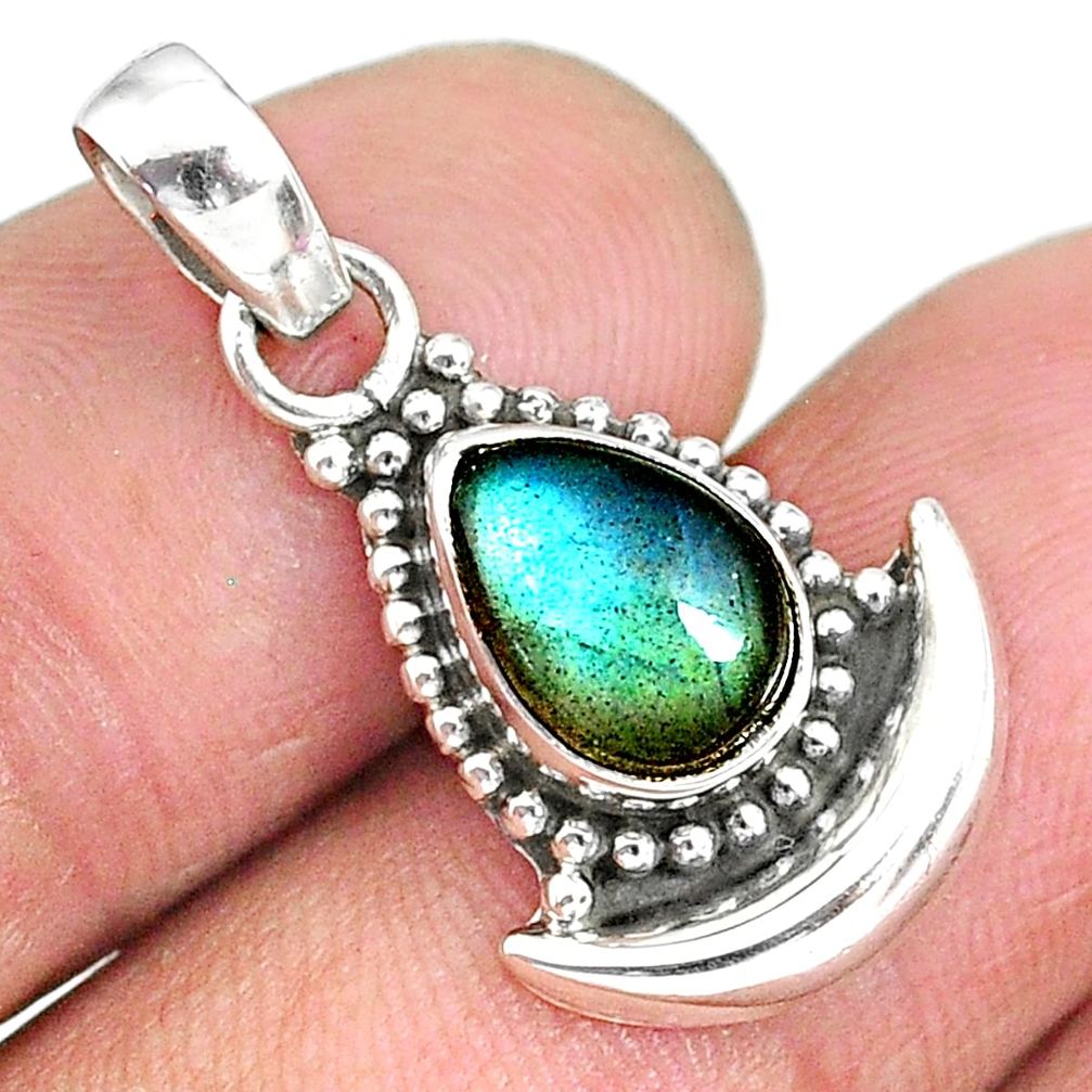 2.62cts natural blue labradorite 925 sterling silver moon pendant jewelry r89454