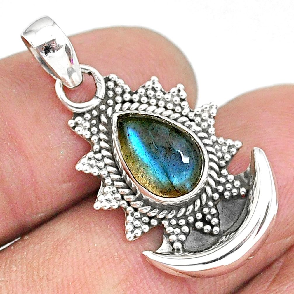 2.62cts natural blue labradorite 925 sterling silver moon pendant jewelry r89478