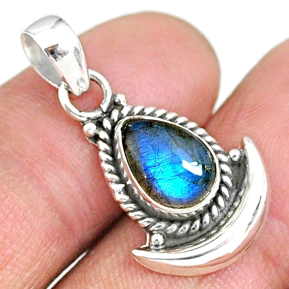 2.67cts natural blue labradorite 925 sterling silver moon pendant jewelry r89519
