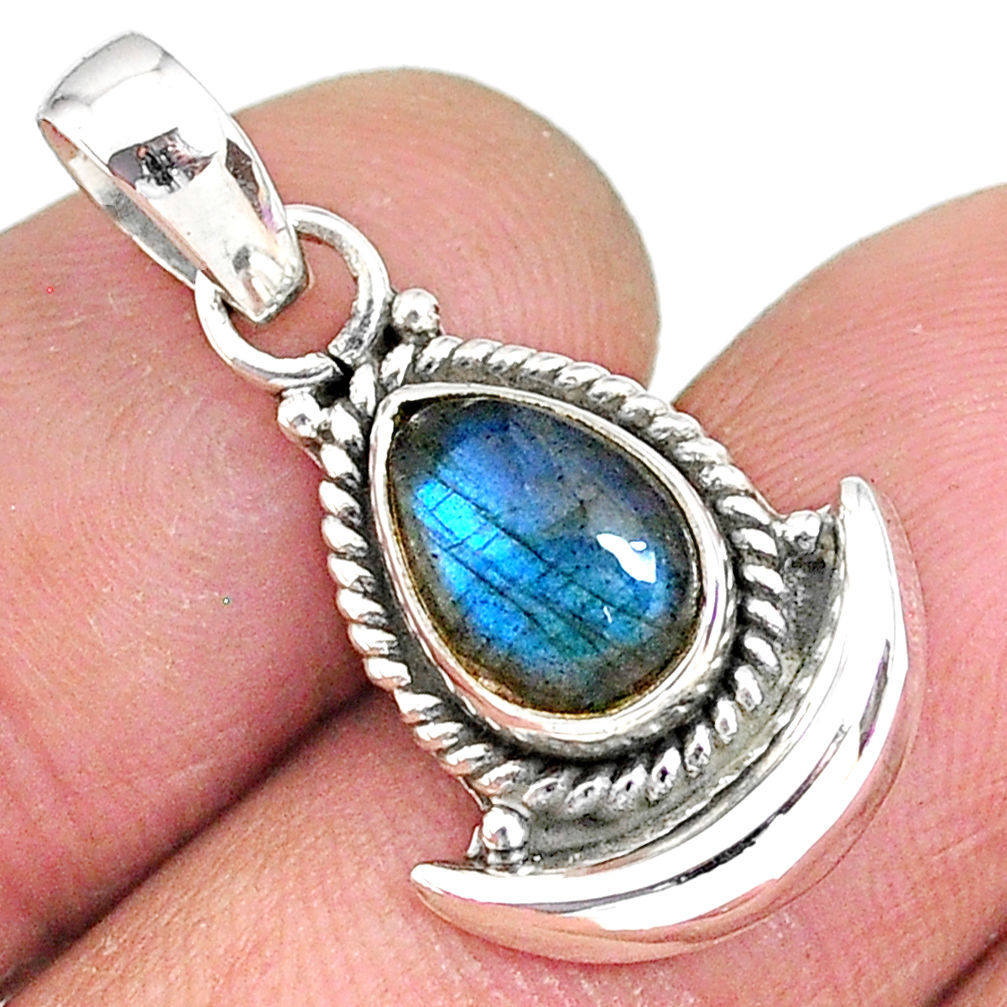 2.67cts natural blue labradorite 925 sterling silver moon pendant jewelry r89540