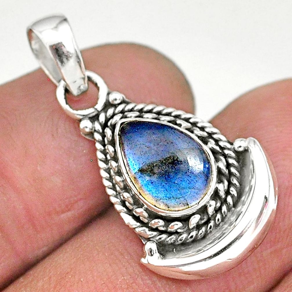 2.80cts natural blue labradorite 925 sterling silver moon pendant jewelry r89595