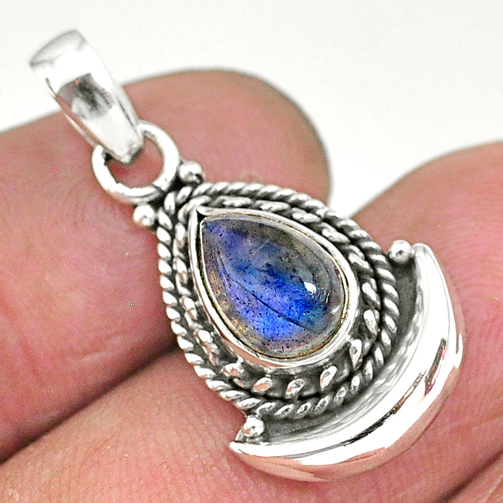 2.61cts natural blue labradorite 925 sterling silver moon pendant jewelry r89596