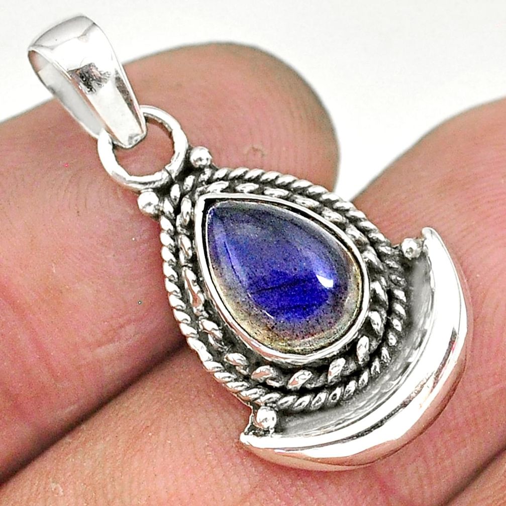 2.56cts natural blue labradorite 925 sterling silver moon pendant jewelry r89597