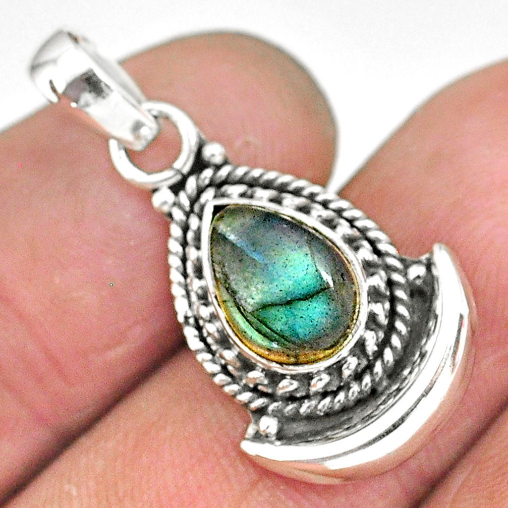 2.58cts natural blue labradorite 925 sterling silver moon pendant jewelry r89617