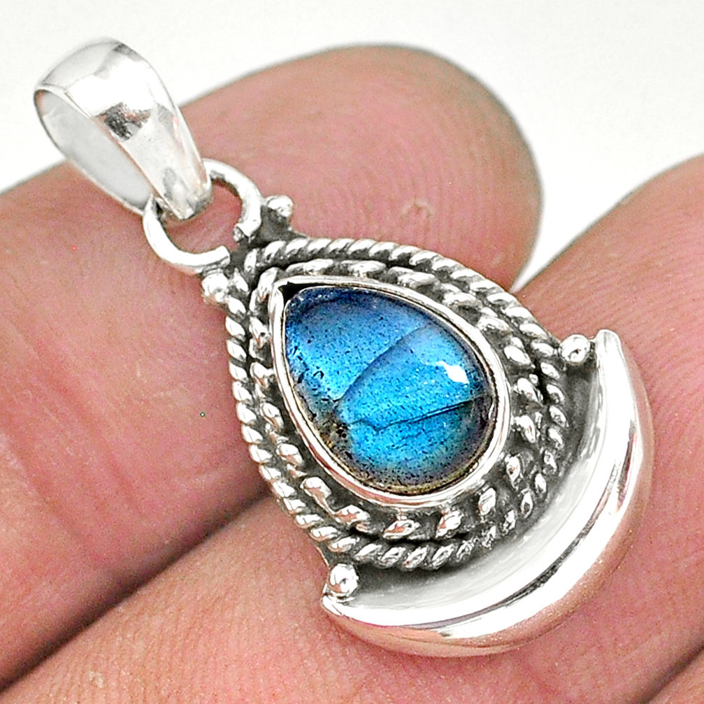 2.62cts natural blue labradorite 925 sterling silver moon pendant jewelry r89618