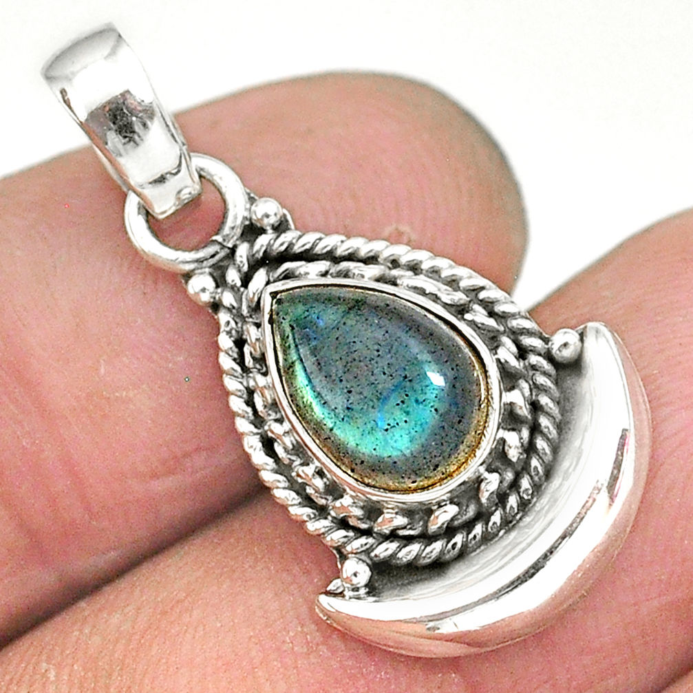 2.74cts natural blue labradorite 925 sterling silver moon pendant jewelry r89619