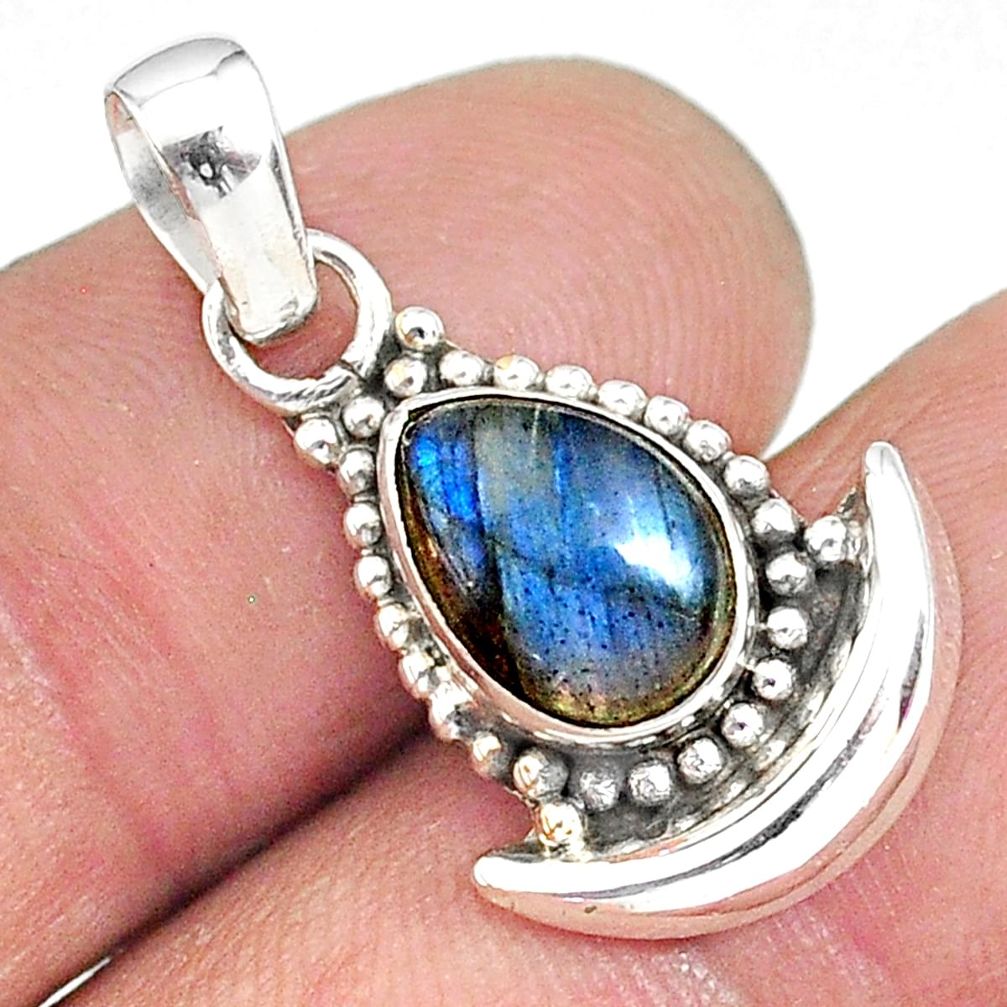 2.49cts natural blue labradorite 925 sterling silver moon pendant r89440