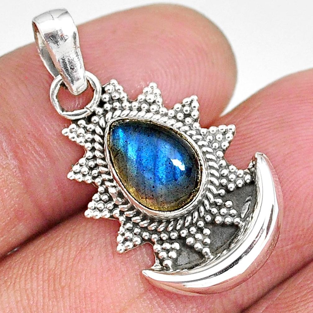 2.78cts natural blue labradorite 925 sterling silver moon pendant r89497