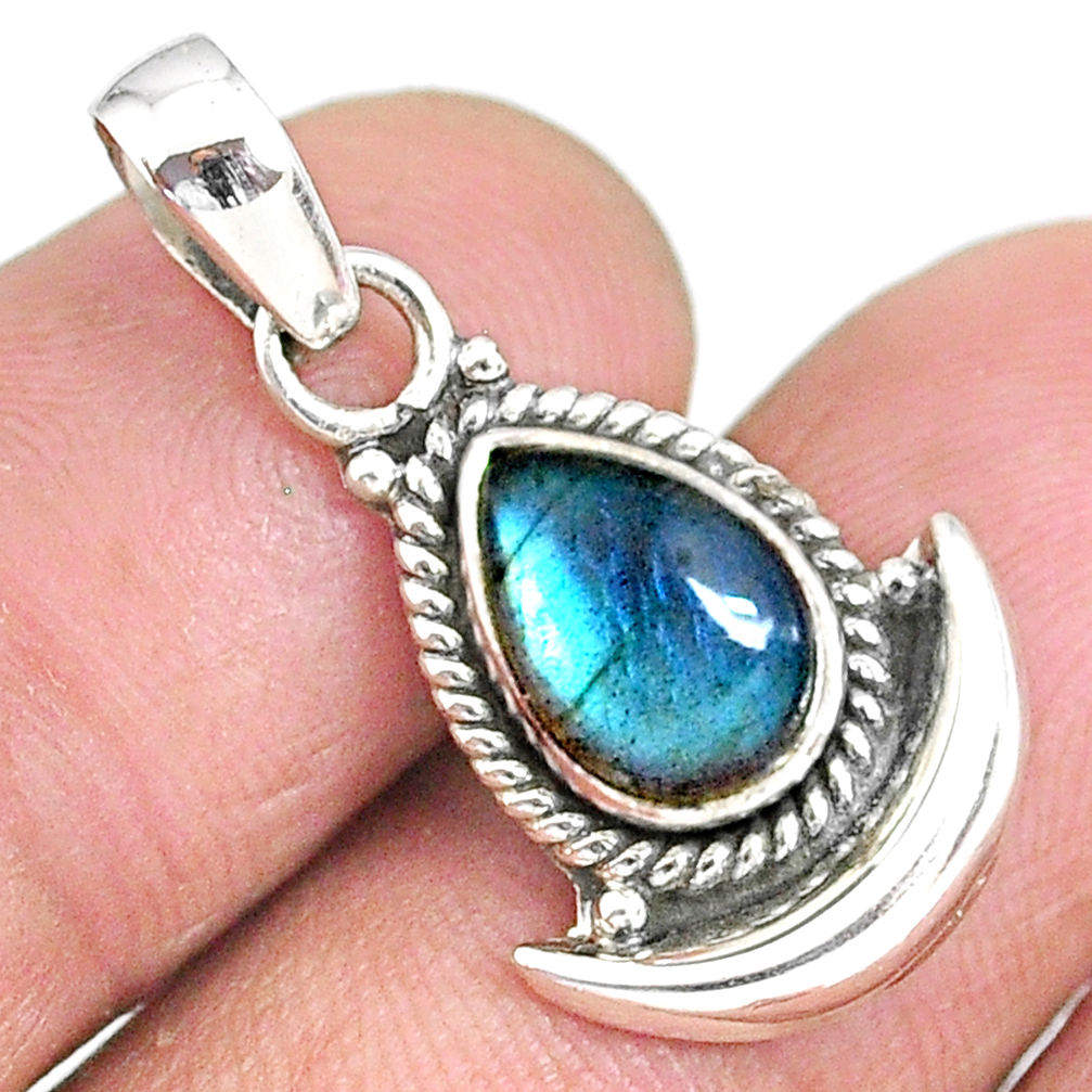 2.59cts natural blue labradorite 925 sterling silver moon pendant r89517