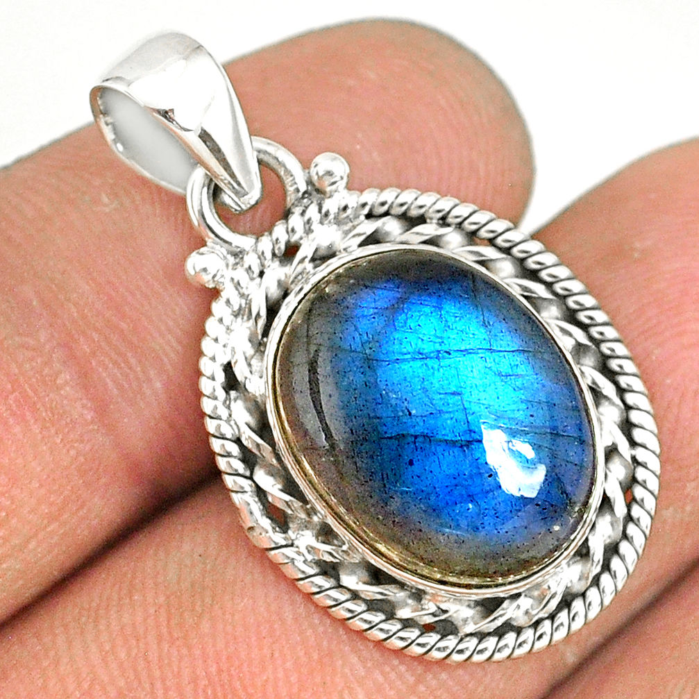 9.99cts natural blue labradorite 925 silver handmade pendant r77529