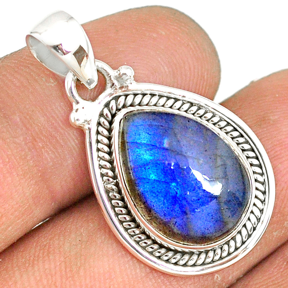 9.39cts natural blue labradorite 925 silver handmade pendant r77540