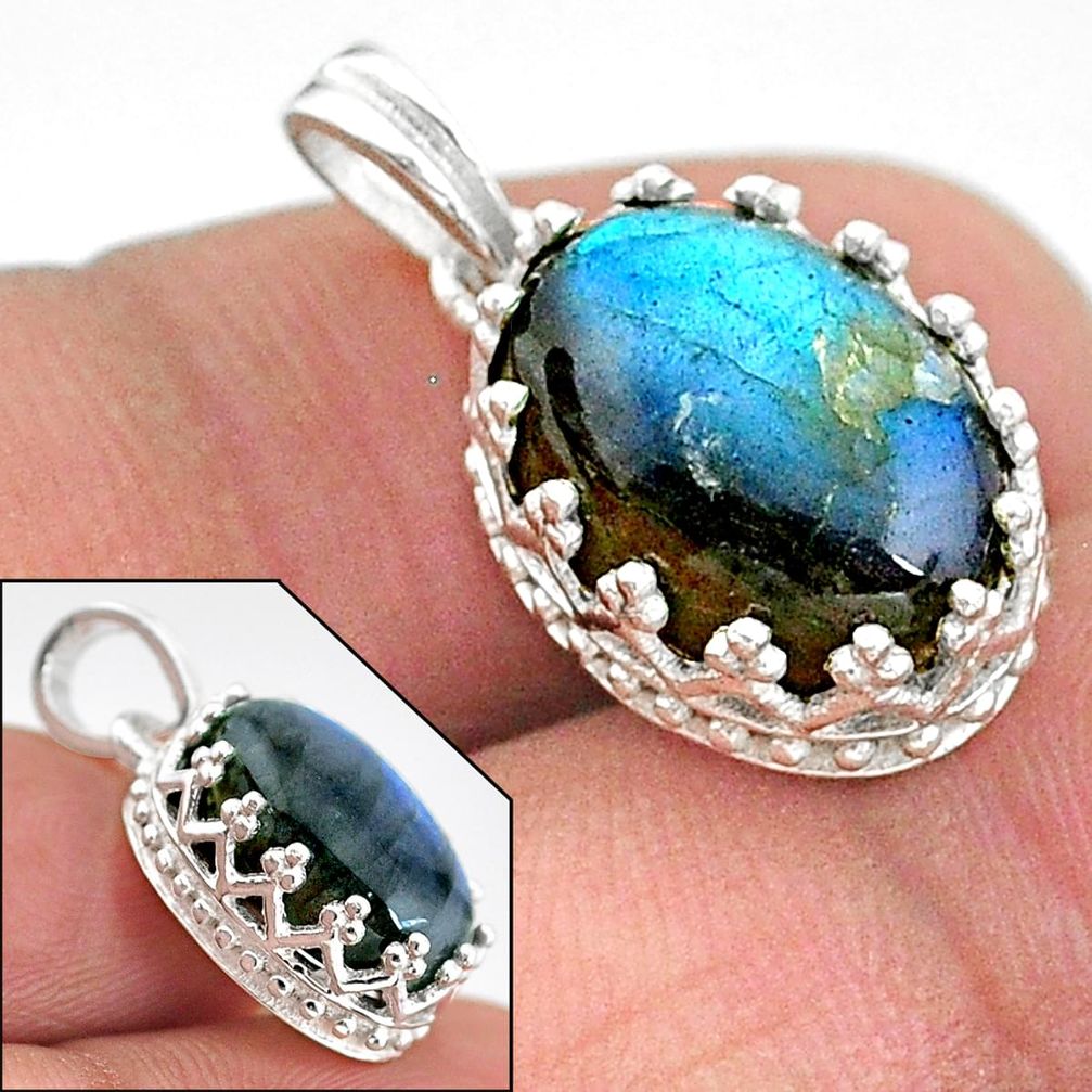 6.28cts natural blue labradorite 925 sterling silver pendant jewelry t20452