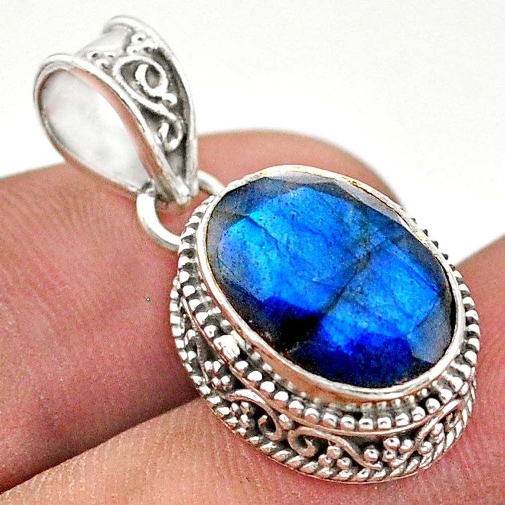 6.28cts natural blue labradorite 925 sterling silver pendant jewelry t42168