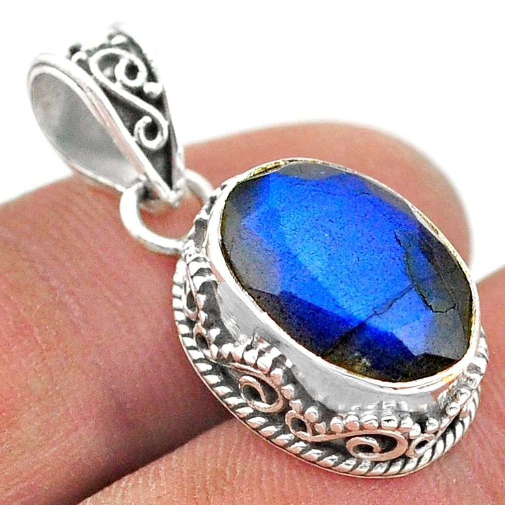 6.28cts natural blue labradorite 925 sterling silver pendant jewelry t42198