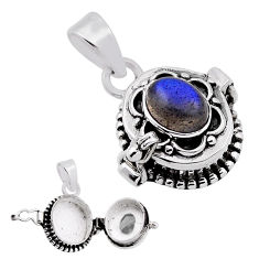 2.28cts natural blue labradorite 925 sterling silver poison box pendant n31971