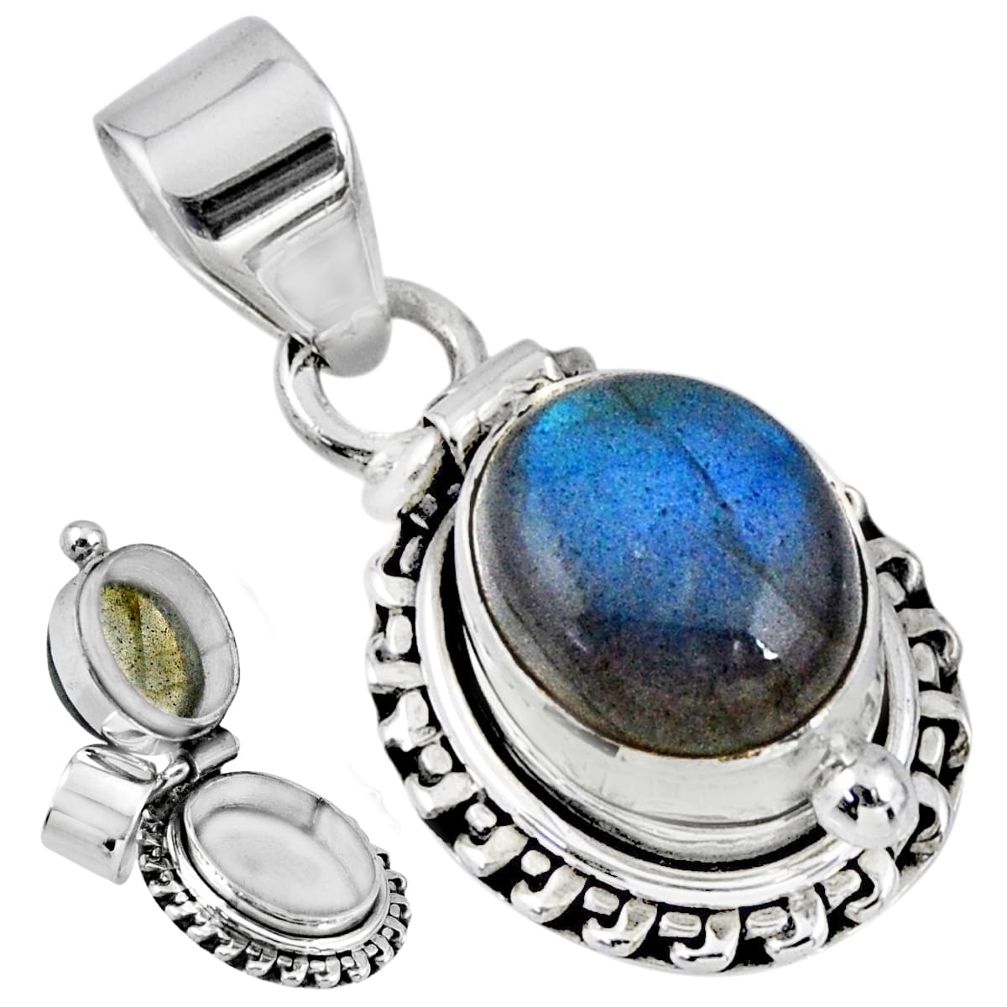 5.52cts natural blue labradorite 925 sterling silver poison box pendant r55672