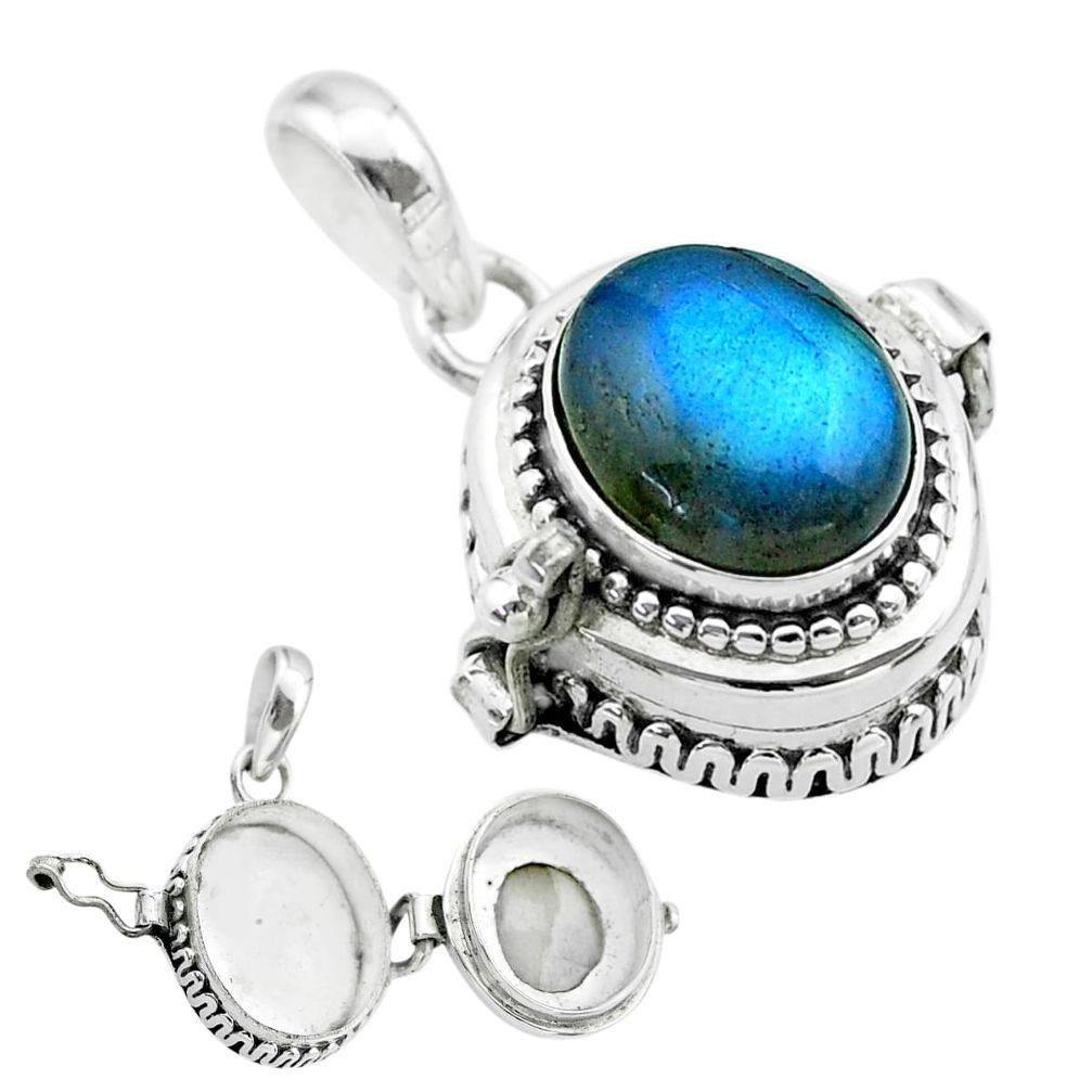 5.01cts natural blue labradorite 925 sterling silver poison box pendant t52720