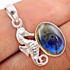 4.37cts natural blue labradorite 925 sterling silver seahorse pendant t82739
