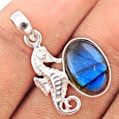4.42cts natural blue labradorite 925 sterling silver seahorse pendant t82740