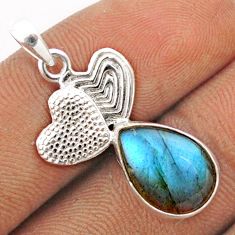 4.83cts natural blue labradorite 925 sterling silver seahorse pendant t82767