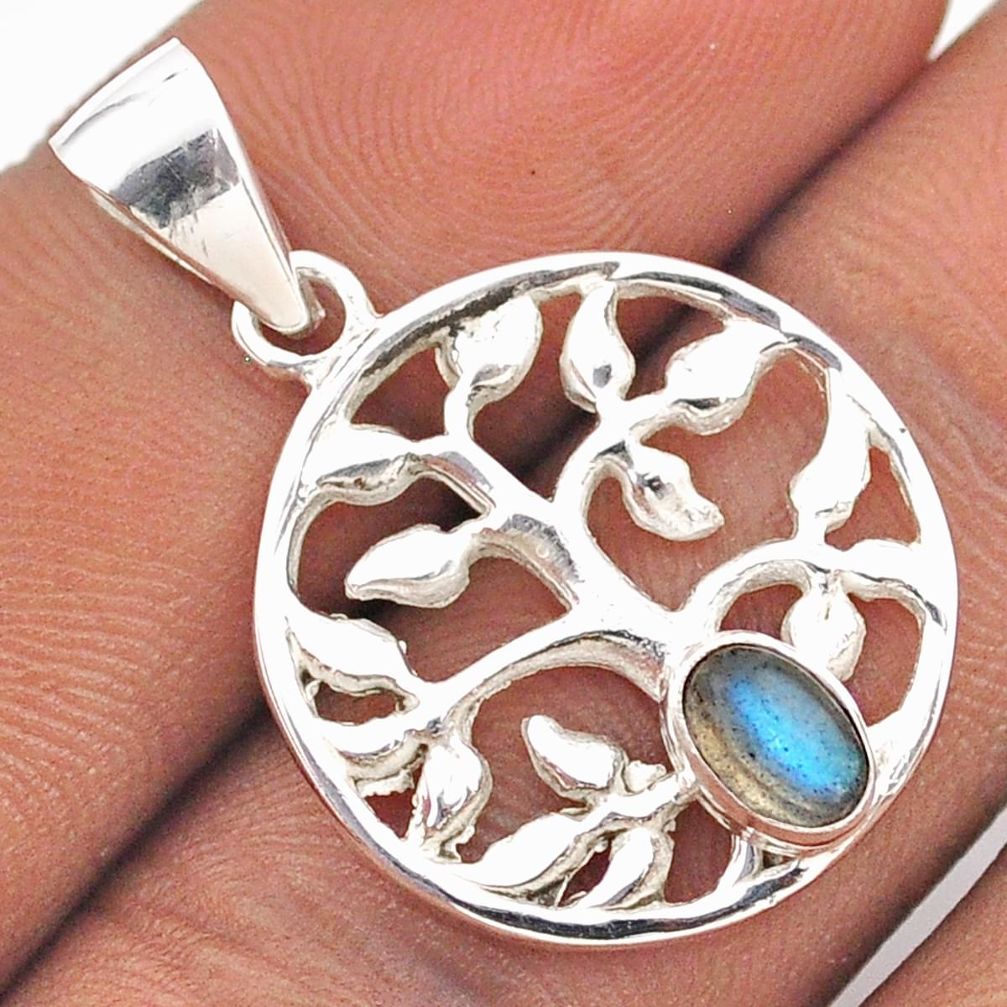 1.01cts natural blue labradorite 925 sterling silver tree of life pendant t88525