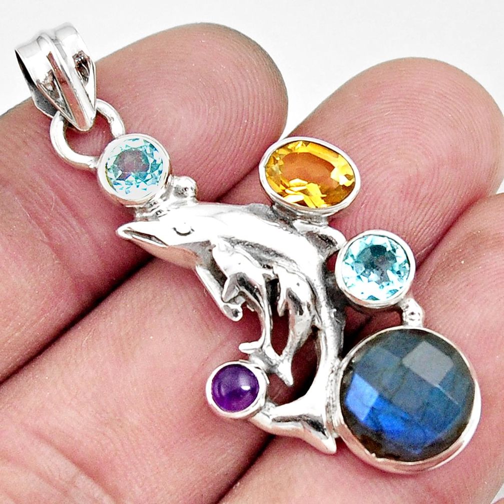  blue labradorite amethyst 925 silver dolphin pendant d42522