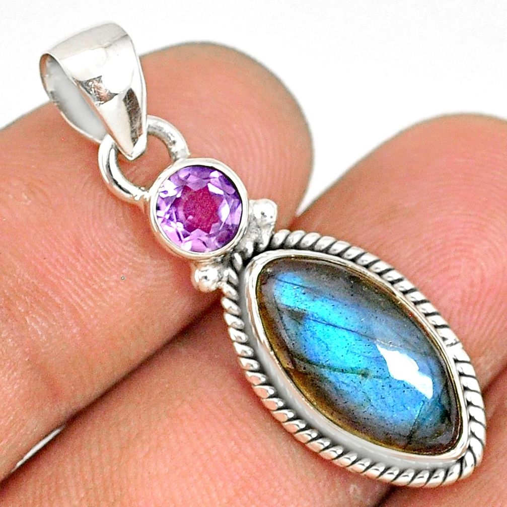 8.90cts natural blue labradorite amethyst 925 sterling silver pendant r77543