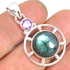 Clearance Sale- 11.59cts natural blue labradorite amethyst 925 sterling silver pendant r77552
