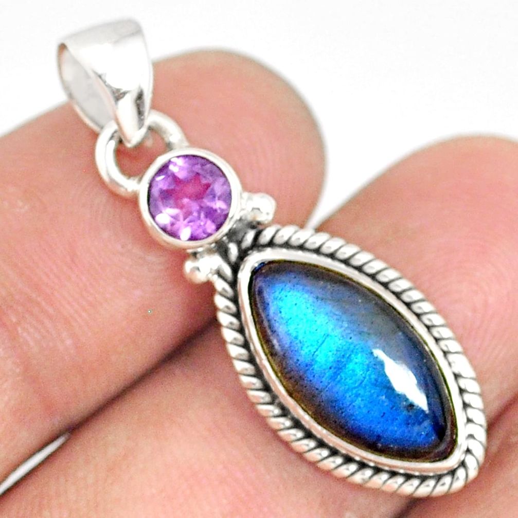 8.95cts natural blue labradorite amethyst 925 sterling silver pendant r77565