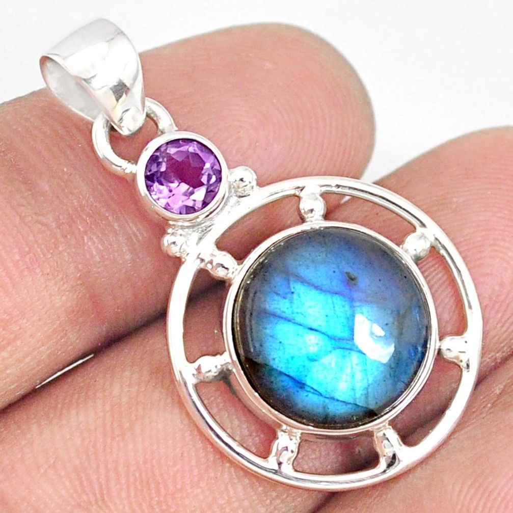 11.18cts natural blue labradorite amethyst 925 sterling silver pendant r77577