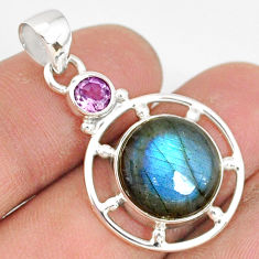 Clearance Sale- 11.64cts natural blue labradorite amethyst 925 sterling silver pendant r77581