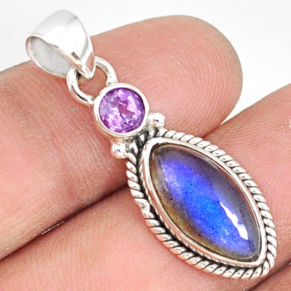 8.79cts natural blue labradorite amethyst 925 sterling silver pendant r77590