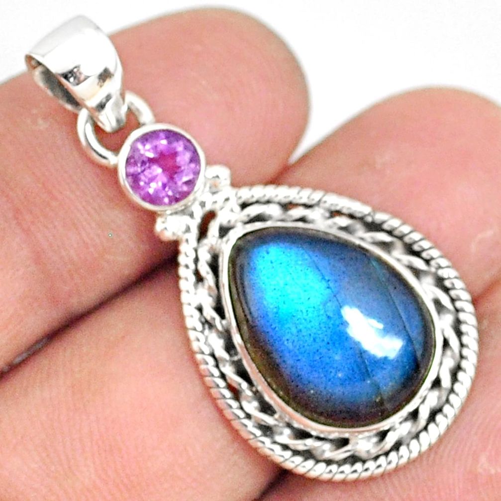 10.78cts natural blue labradorite amethyst 925 sterling silver pendant r77592