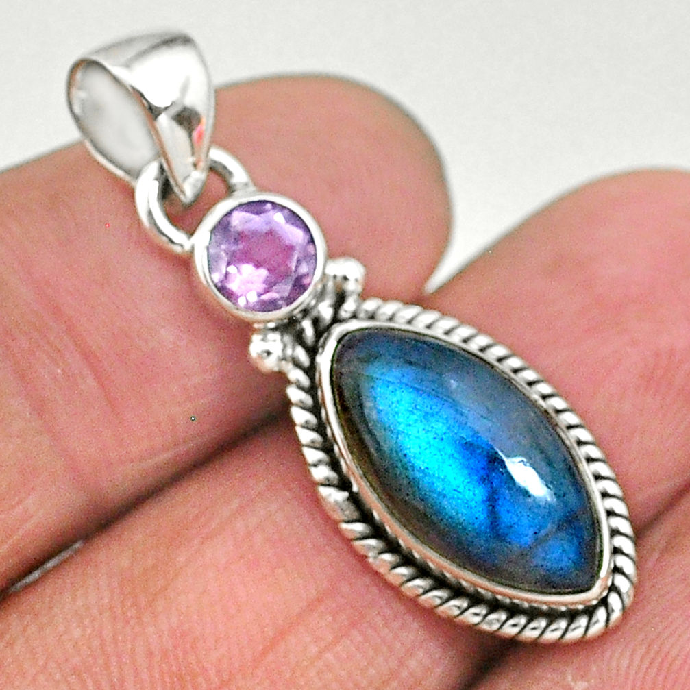 8.87cts natural blue labradorite amethyst 925 sterling silver pendant t11064