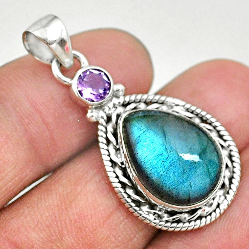 10.78cts natural blue labradorite amethyst 925 sterling silver pendant t11068