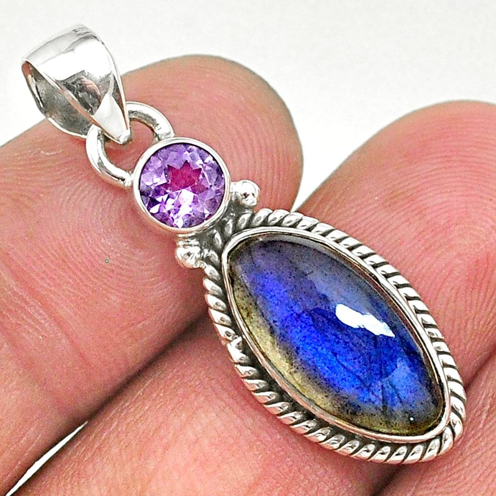 8.07cts natural blue labradorite amethyst 925 sterling silver pendant t11072