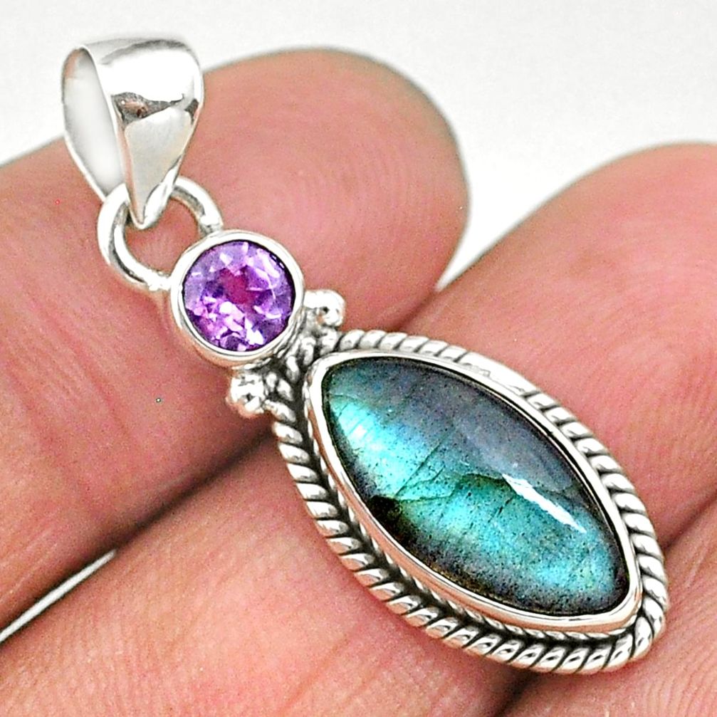 7.30cts natural blue labradorite amethyst 925 sterling silver pendant t11172